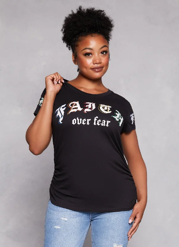 Plus Size Ruched Faith Over Fear Graphic Tee