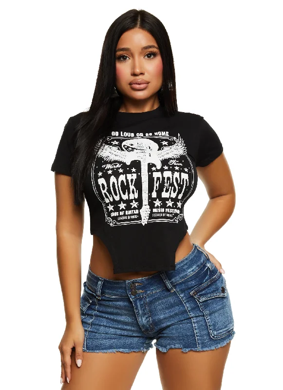 Rhinestone Rock Fest Cropped Graphic T Shirt