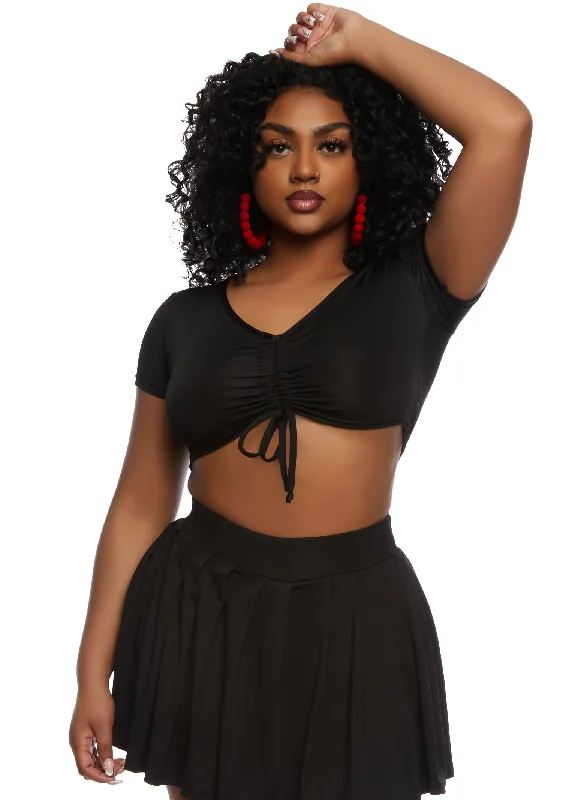 Ruched Front Short Sleeve Crop Top