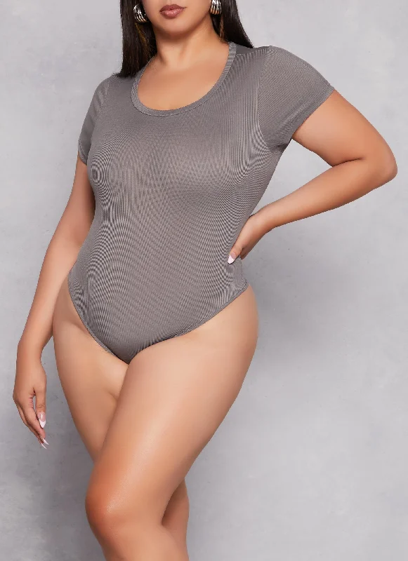 Plus Size Daisy Ribbed Crew Neck Bodysuit