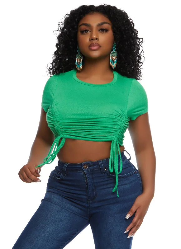 Haute Monde Ruched Short Sleeve Crop Top