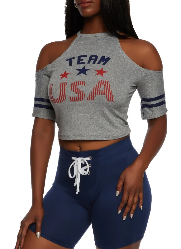 Team USA Cold Shoulder Crop Top