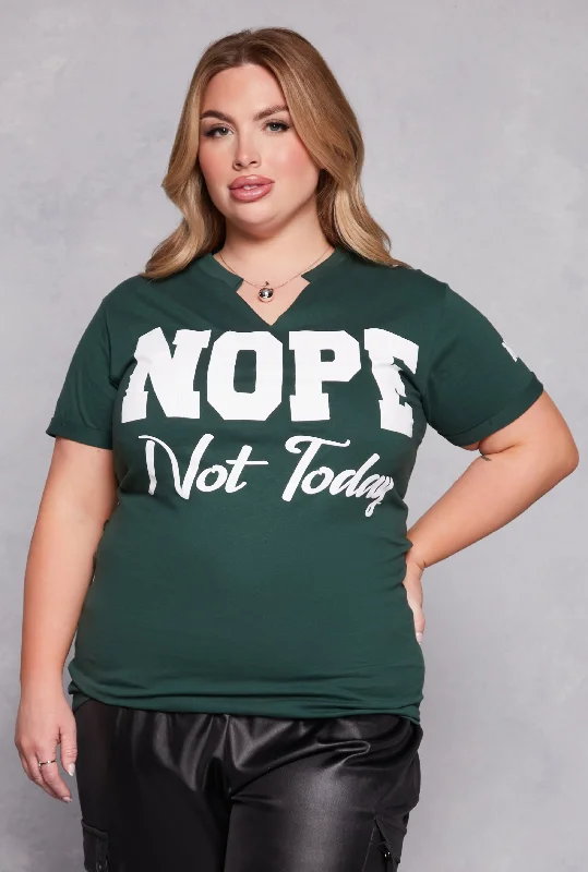 Plus Size Nope Not Today Notch Neck Graphic Tee