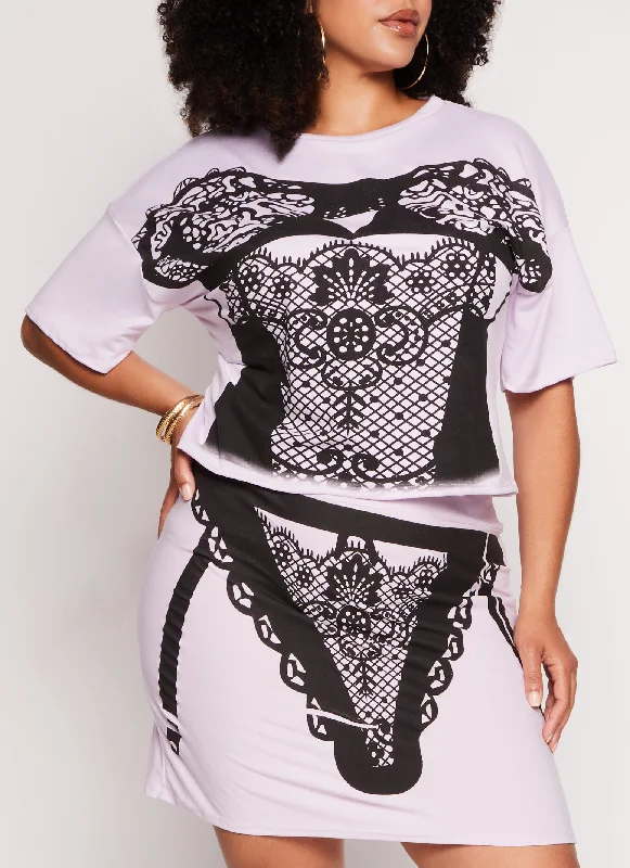 Plus Size Lace Corset Graphic Tee