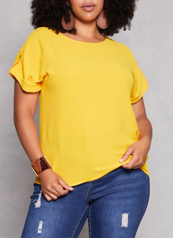 Plus Size Airy Tabbed Short Sleeve Top