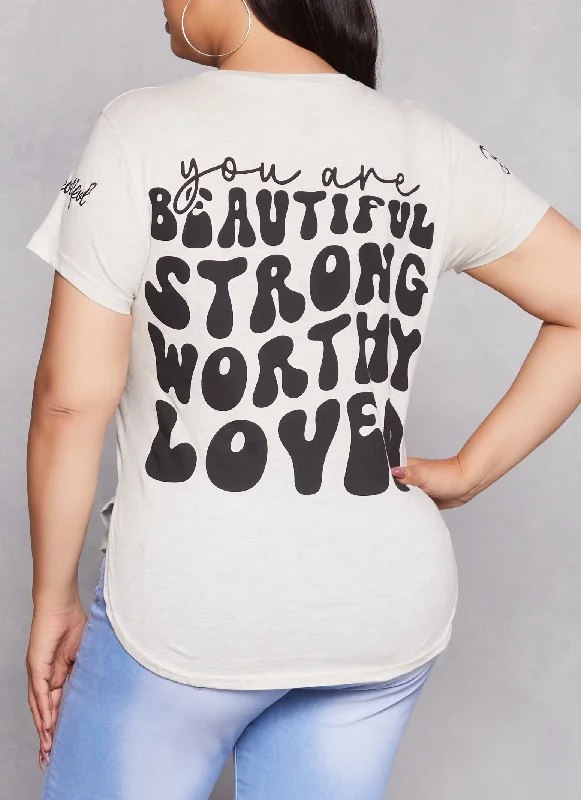 Plus Size Sequin Beautiful Positive Vibes Only Tee