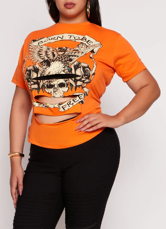 Plus Size Laser Cut Graphic T Shirt