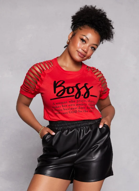 Plus Size Velvet Burnout Boss Graphic Tee