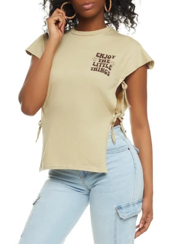 Enjoy The Little Things Open Side Tie Tee