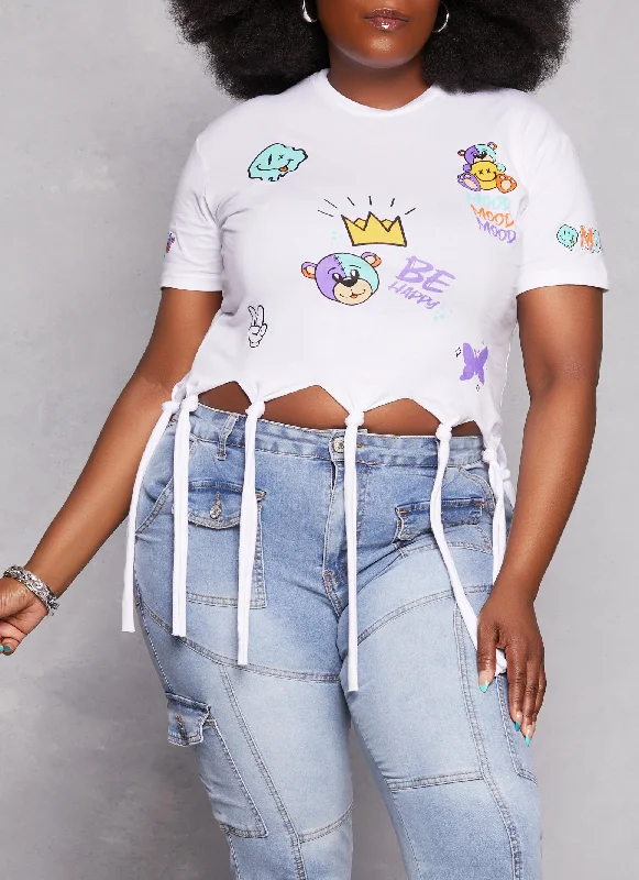 Plus Size Be Happy Fringe Graphic Tee