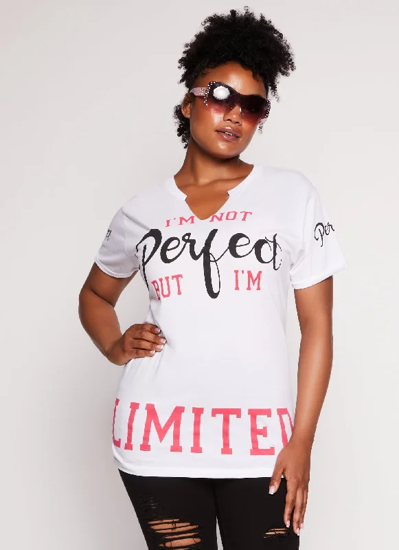 Plus Size Im Not Perfect But Im Limited Notch Neck Graphic Tee