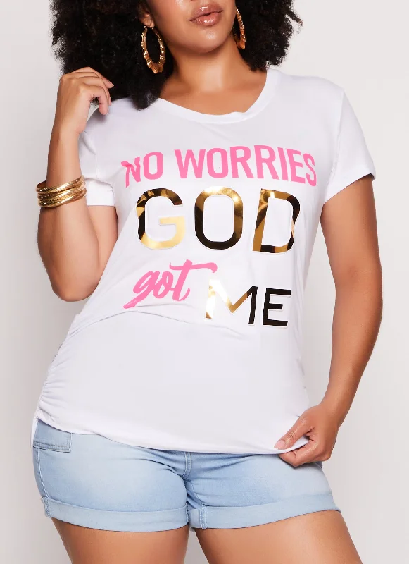 Plus Size No Worries Embossed Foil Graphic Tee