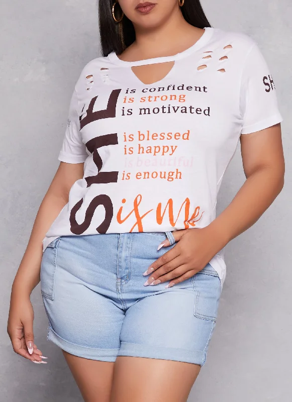 Plus Size She Is Me Laser Cut Graphic Tee