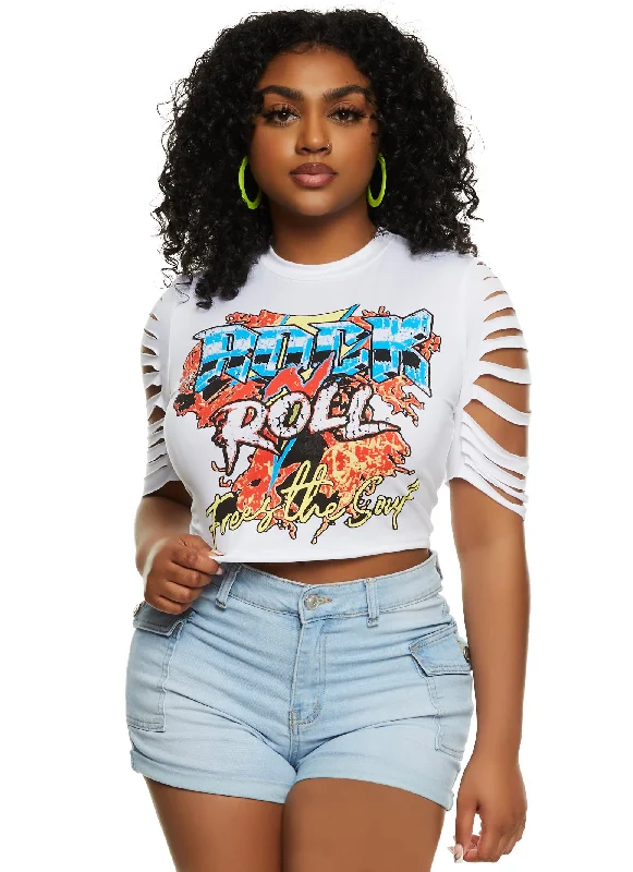 Slashed Sleeve Rock N Roll Graphic Tee