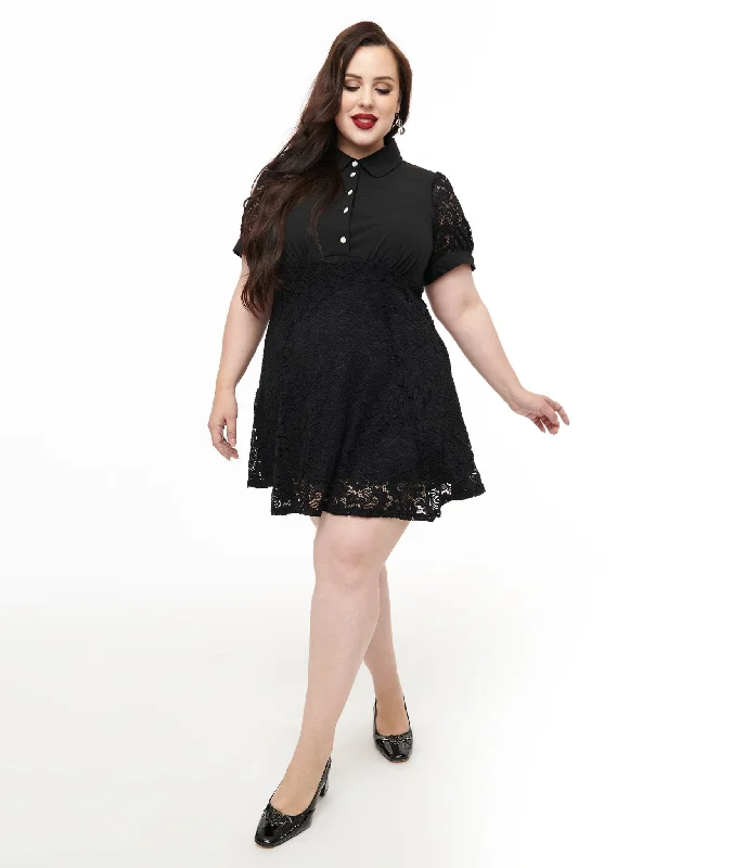 Hell Bunny Plus Size 1950s Black Lace Dominica Mini Dress