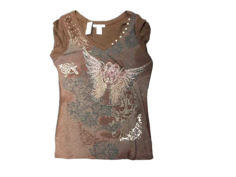 Top Short Sleeve By Rxb In Brown, Size: L