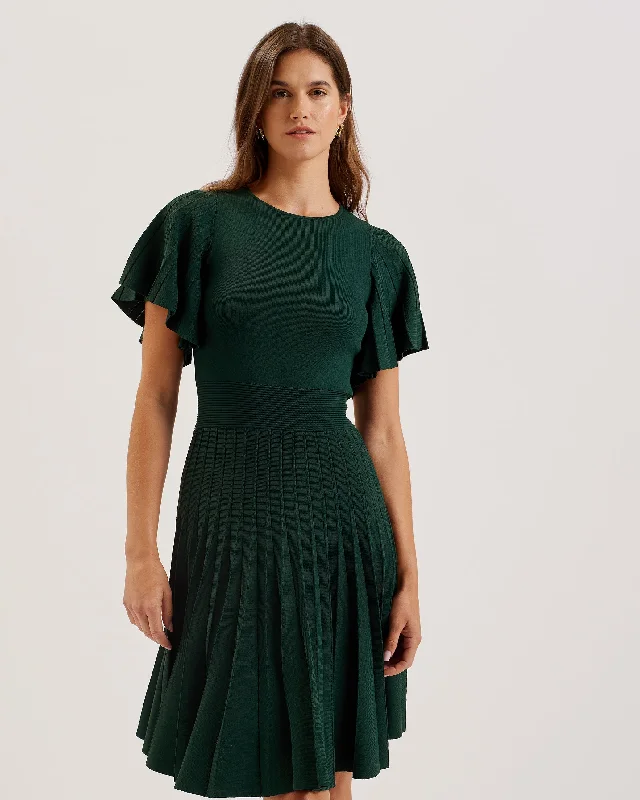 Alenha Knitted Angel Sleeve Mini Dress Dk-Green