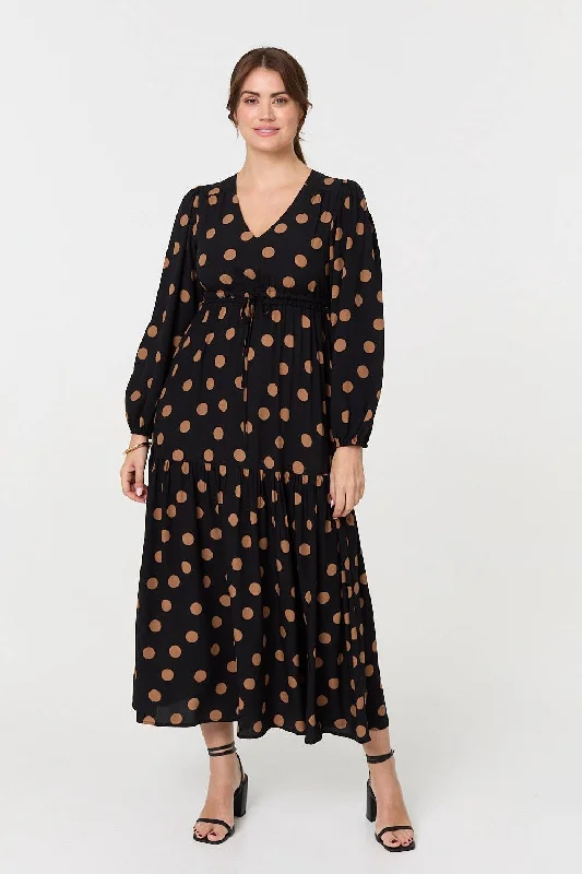 Polka Dot Tie Empire Waist Maxi Dress