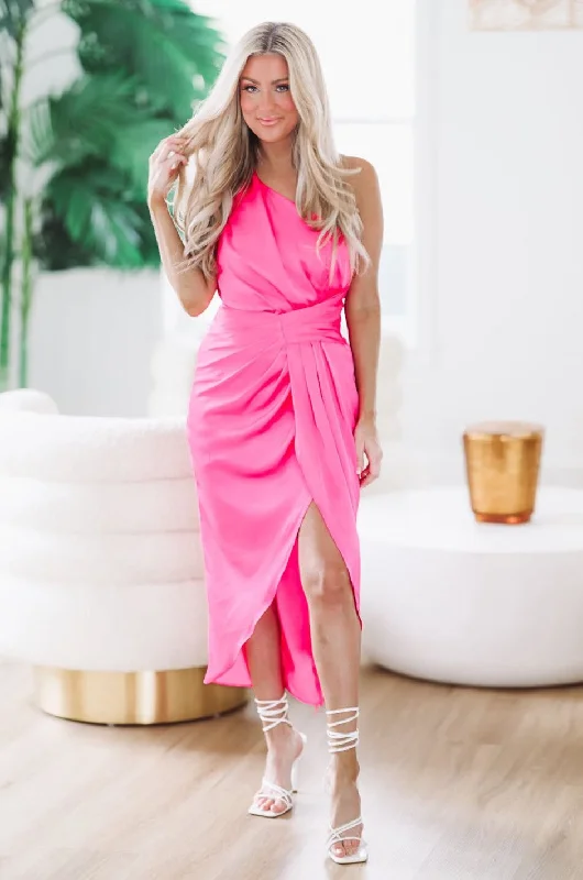 Dance The Night Away Satin Maxi Dress - Pink