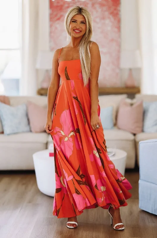 Week in Tulum Maxi Dress - Orange and Pink