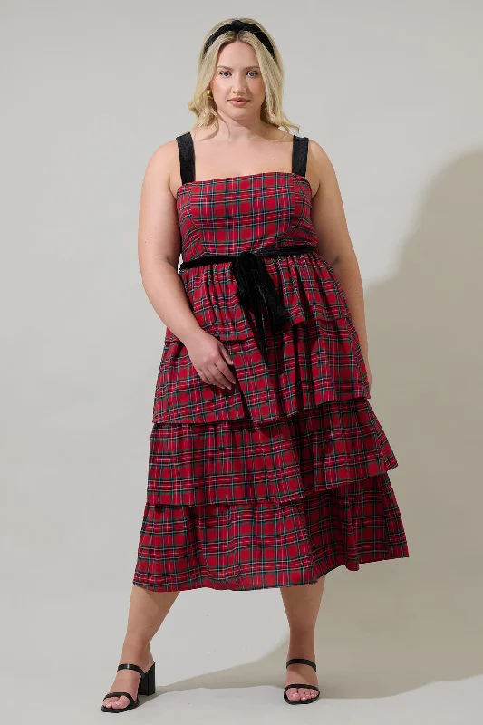 Arvada Plaid Mari Tiered Midi Dress Curve