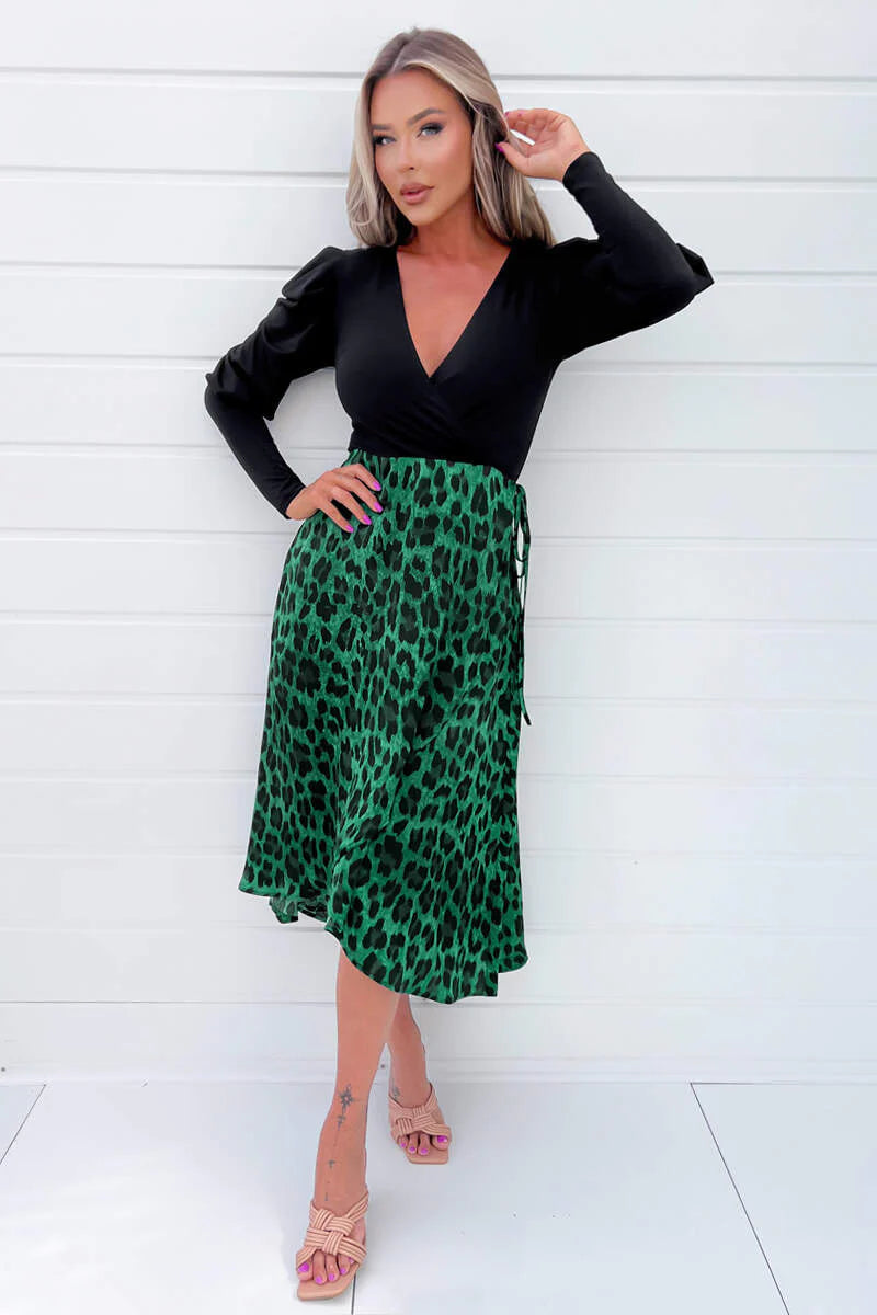 AX Paris Green And Black Animal Print 2 In 1 Midi Dress