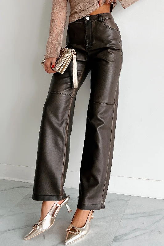 Baddie With An Attitude Washed Faux Leather Pants (Brown)