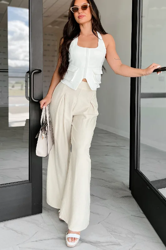 Energetic Response High Rise Pleated Wide Leg Pants (Cream)