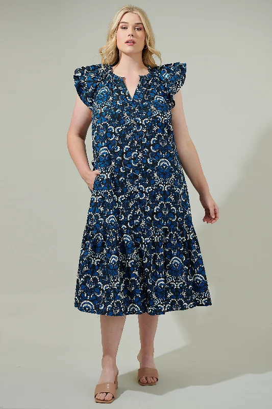 Etta Floral Charlotte Button Midi Dress Curve