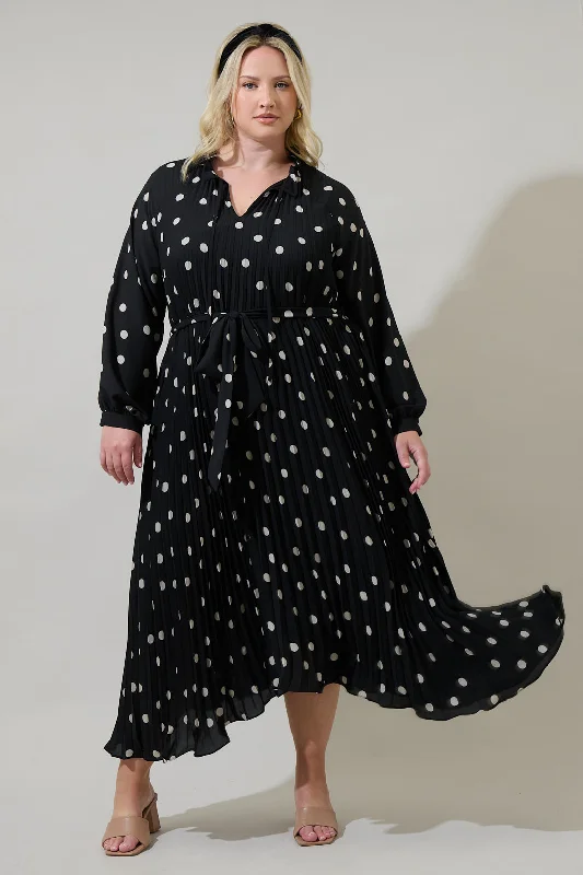 Kaline Polka Dot Marisa Pleated Midi Dress Curve