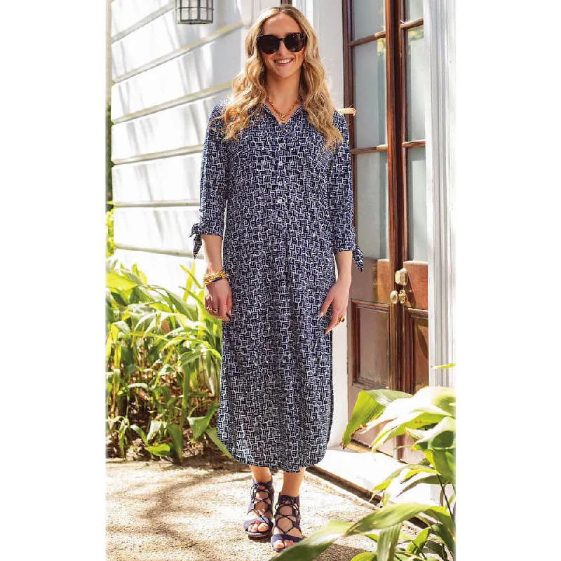 La Mer Luxe Hailey 3/4 Sleeve Midi Dress - Navy/White Sevilla