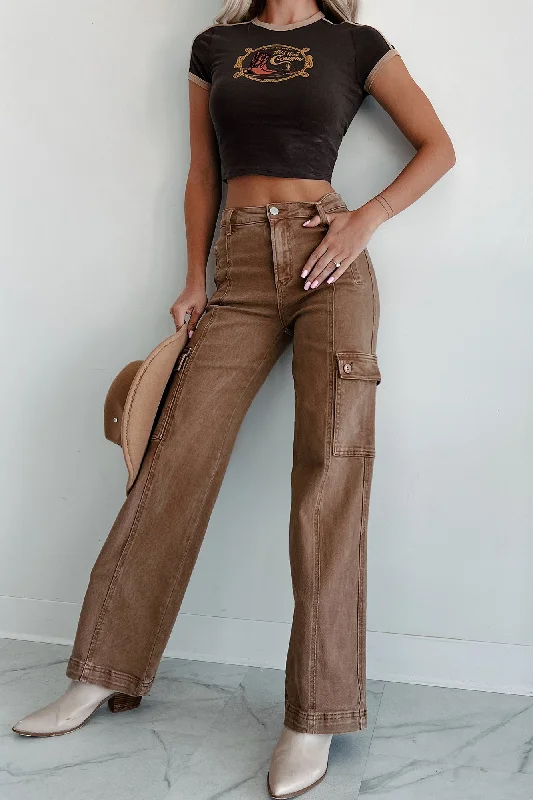 Laith High Rise Wide Leg Risen Cargo Jeans (Cocoa)