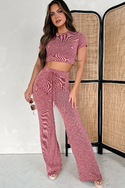 Low Expectations Ribbed Mineral Wash Lounge Set (Ruby)