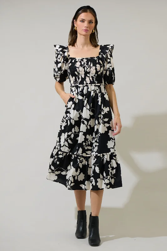 Mableton Floral Rosswell Smocked Midi Dress