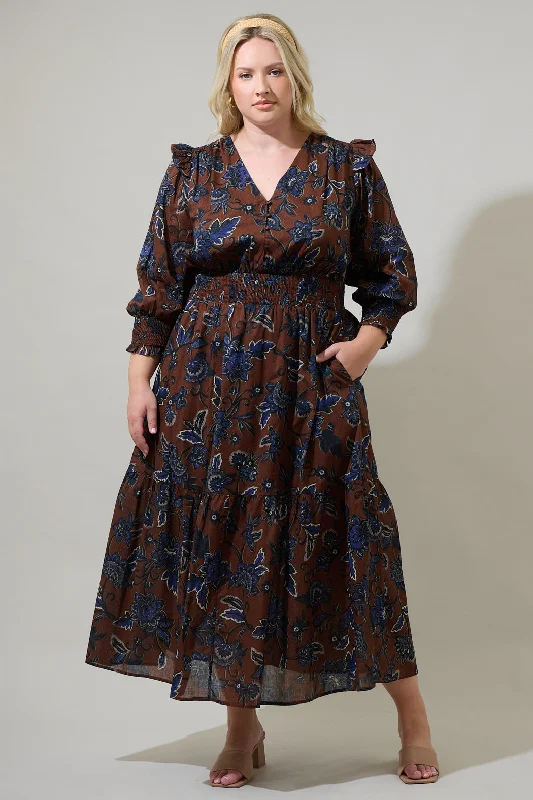 Marlina Floral Norma Long Sleeve Midi Dress Curve