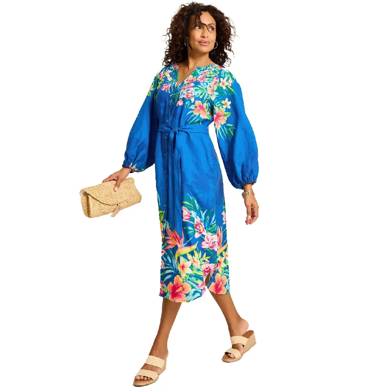 Tommy Bahama Women's Topi-Flore Midi Shirt Linen Dress - Cobalt Sea