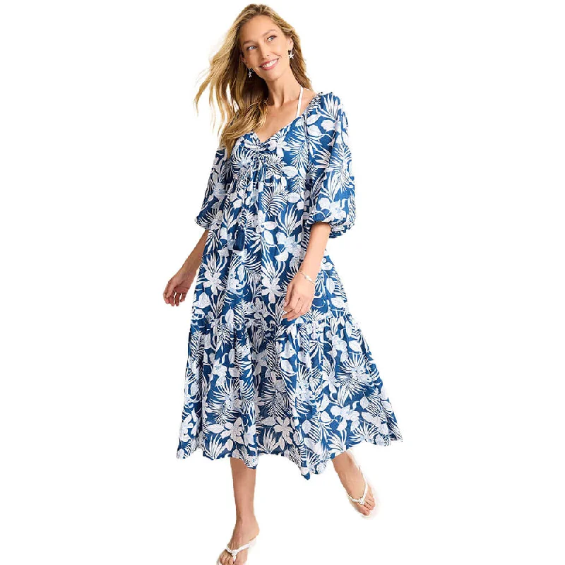 Tommy Bahama Womens Blooms Midi Dress Coverup - Indigo Tide