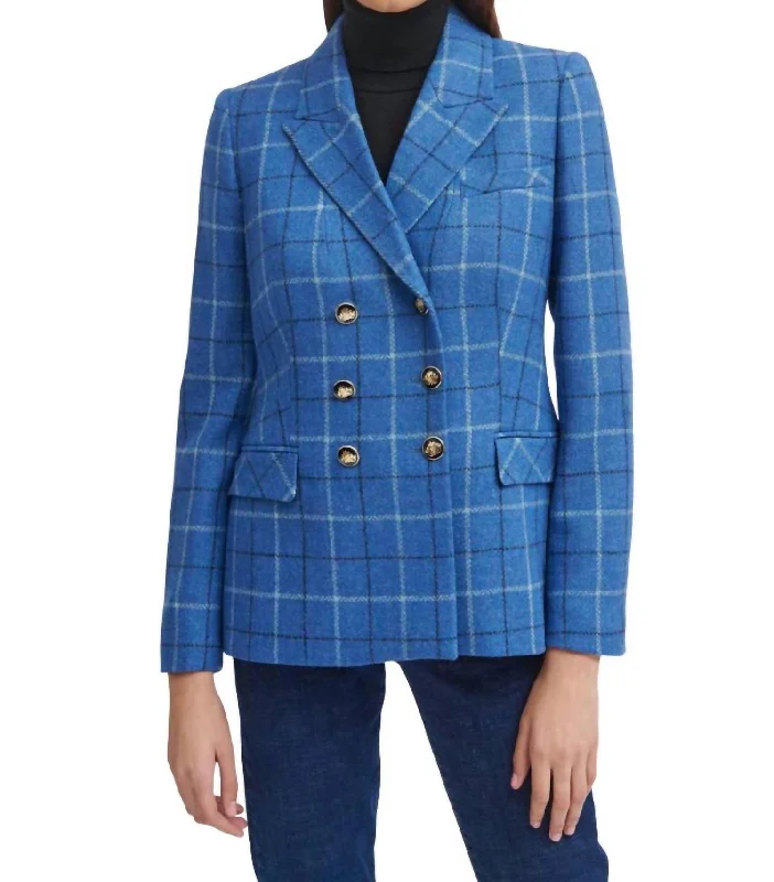 Andes Double Breasted Tweed Blazer In Blue