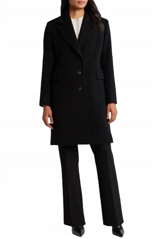 Notch Collar Italian Wool Coat In Black