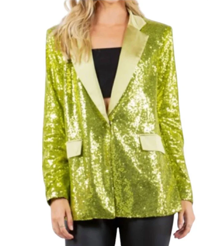 Oversized Sequin Blazer In Lime Green