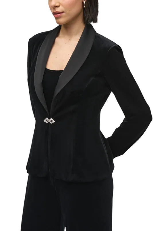 Velvet Blazer & Cami Set In Black