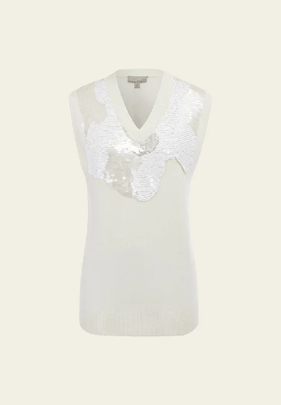 White Sequin Wool Knit Vest