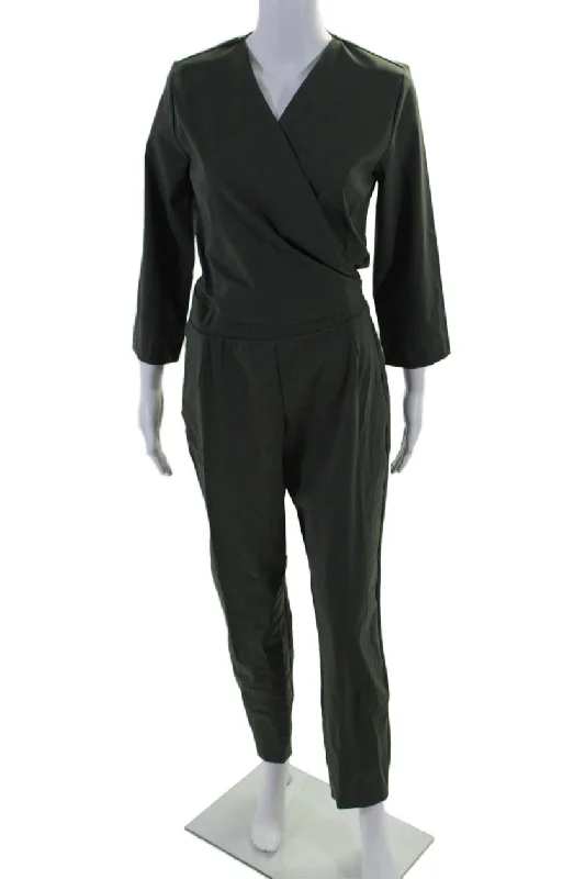 Aday Womens Stretch V-Neck Long Sleeve Destination Jumpsuit Moss