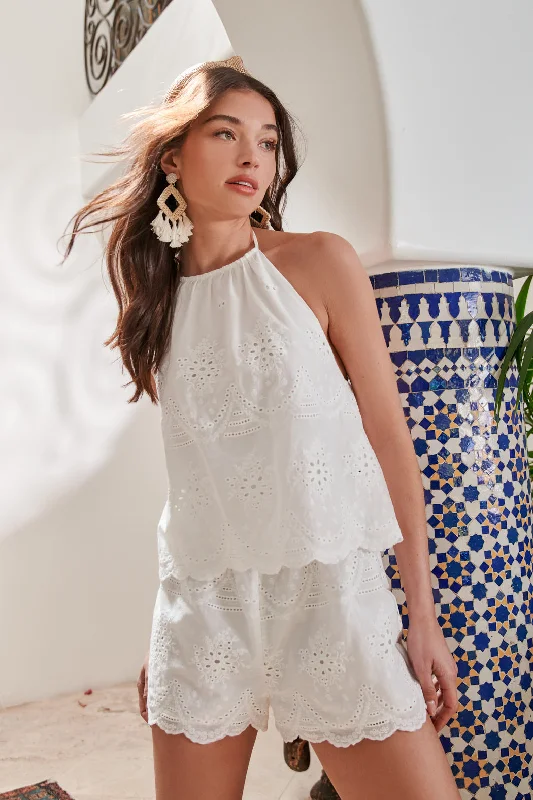 Aislyn Scalloped Eyelet Halter Romper