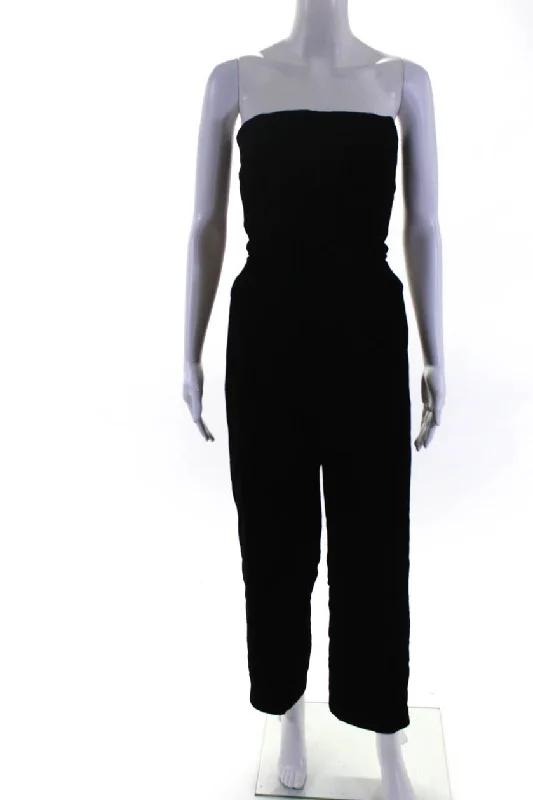 Amen Wardy Womens Vintage Strapless Velvet Straight Leg Jumpsuit Black