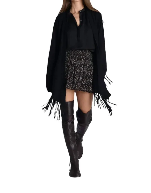 Angel Long Sleeve Cardigan With Fringe Hem In Black