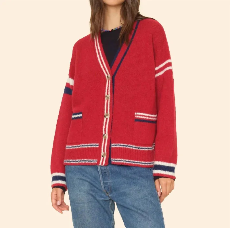 Carey Cardigan In Red/blue