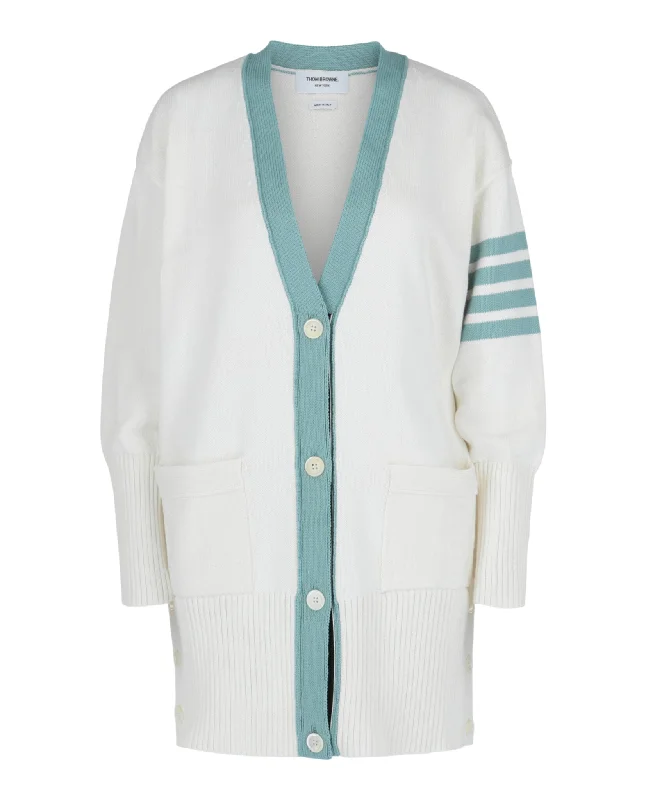 Cotton 4-Bar Oversized V-Neck Cardigan