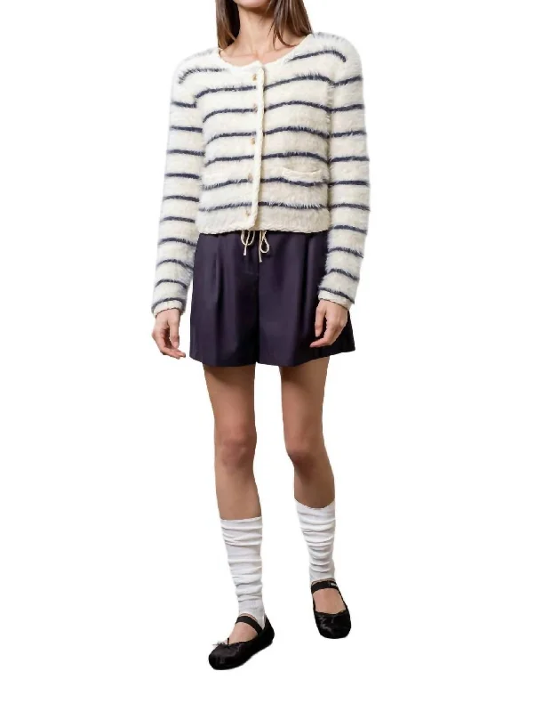 Cozy Striped Cardigan In Navy/white