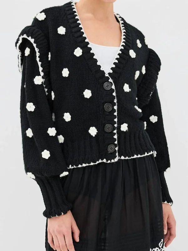 Flowers Knit Cardigan In Black And White